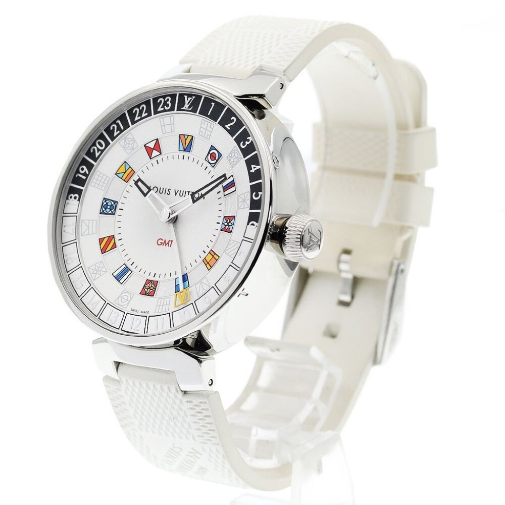 LOUIS VUITTON Tambour Moon QA096 Dual time GMT Silver Dial Quartz Men's - Picture 9 of 10